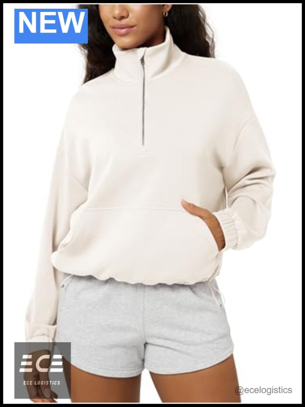 Modal Soft Cinchable Half Zip Funnel Neck Oversized Sweatshirt Pullover Pockets